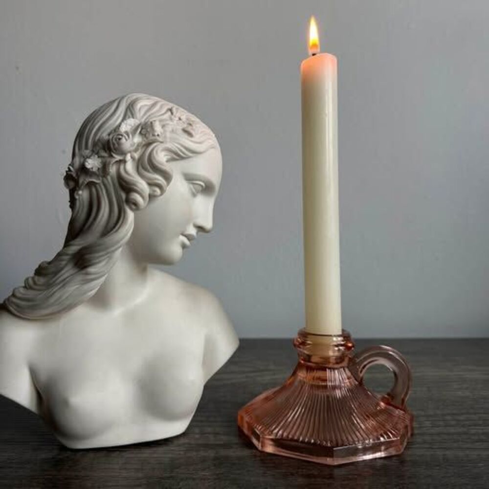 Vintage Pink Glass Chamberstick Candle Holder